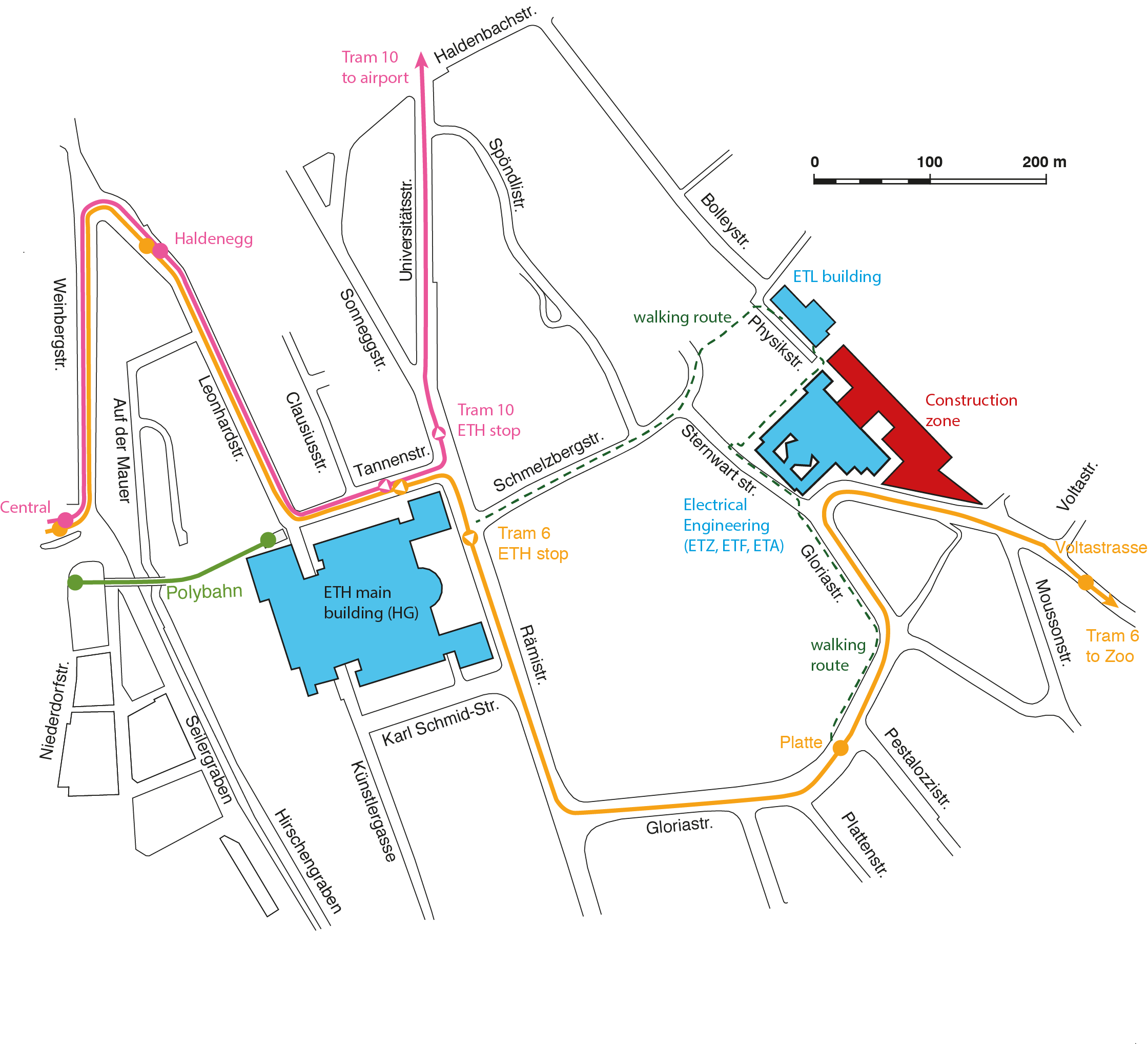 Map showing the routes to IfA (ETL Building)